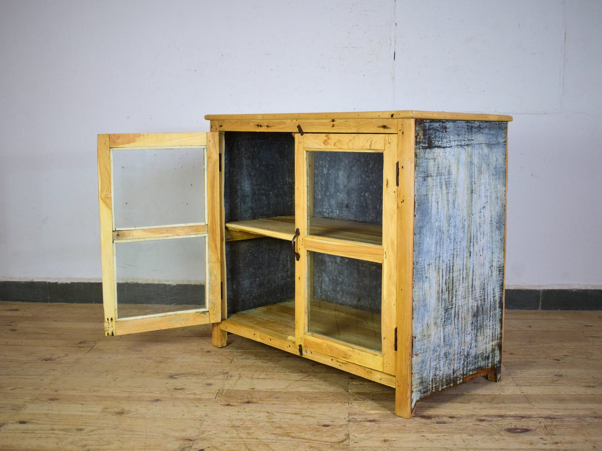 Rustic Vintage Glass Cupboard Cabinet