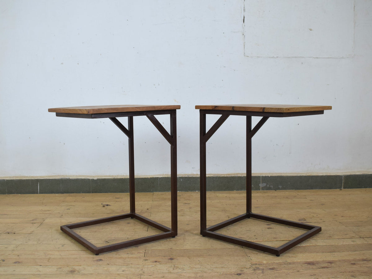 Reclaimed Vintage Style Metal and Wood Coffee Side Table Desk