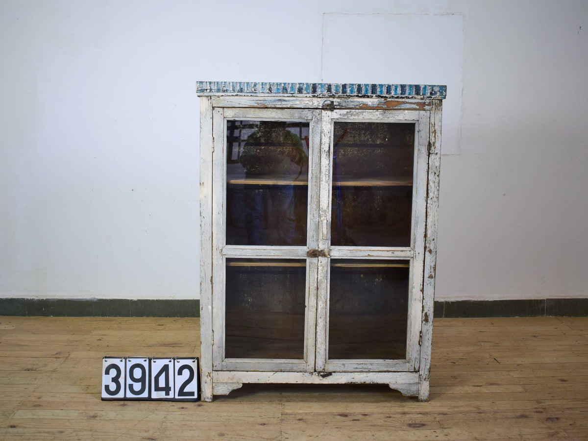 Vintage Worn Painted Rustic Cupboard Cabinet