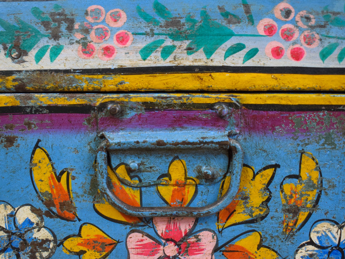 Vintage Indian Hand Painted Metal Travel Trunk Chest