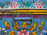 Vintage Indian Hand Painted Metal Travel Trunk Chest