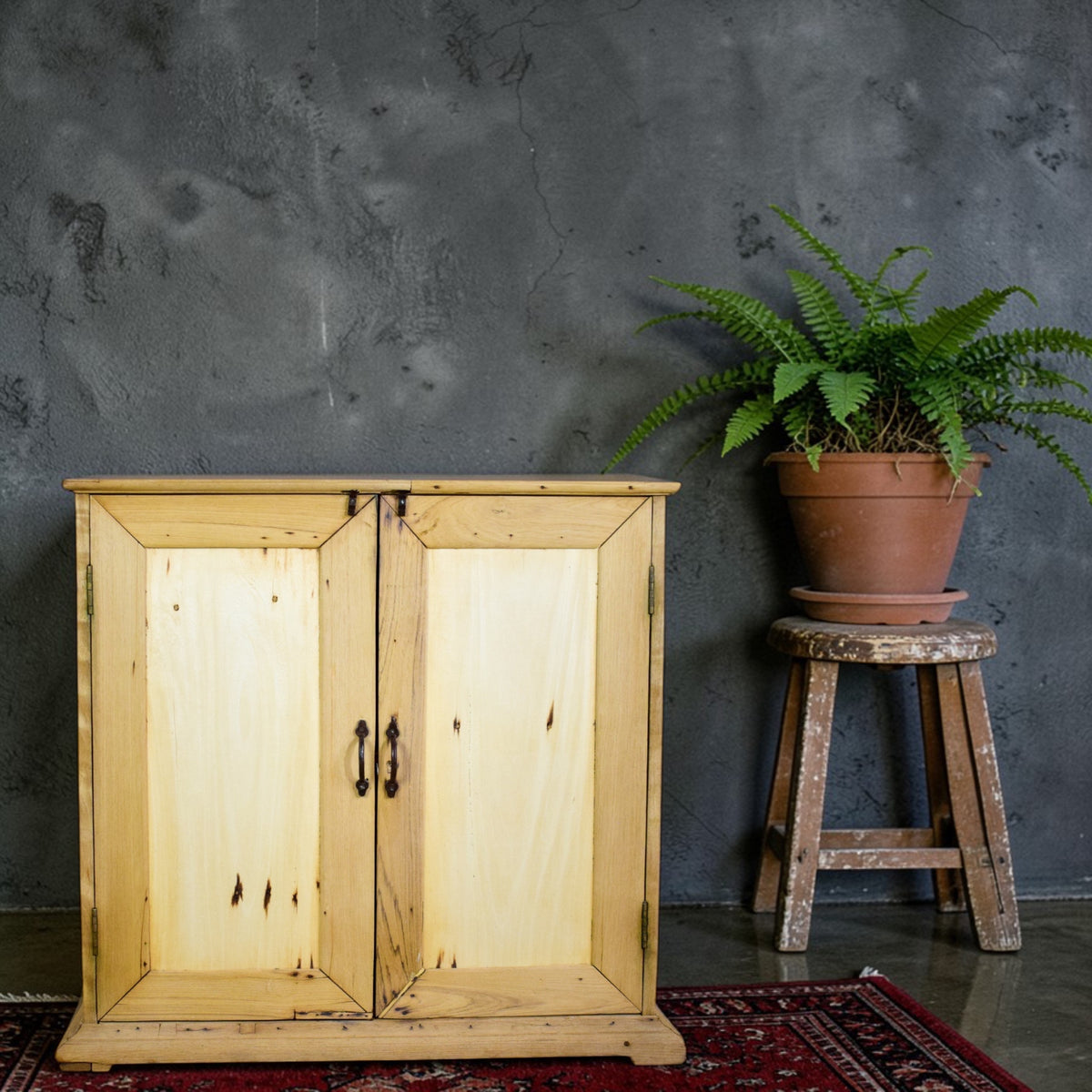 Vintage Rustic Bleached Wood Cupboard Cabinet