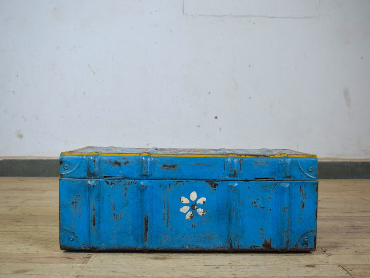 Vintage Indian Hand Painted Metal Travel Trunk Chest