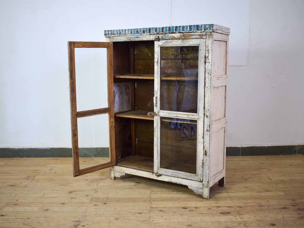 Vintage Worn Painted Rustic Cupboard Cabinet