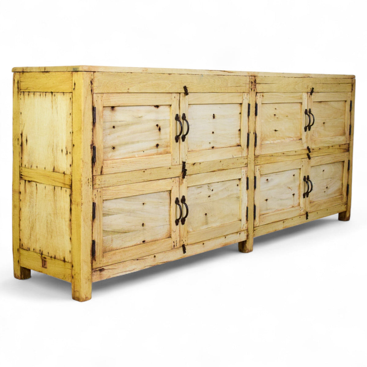 Vintage Rustic Bleached Wood Cupboard Cabinet Sideboard