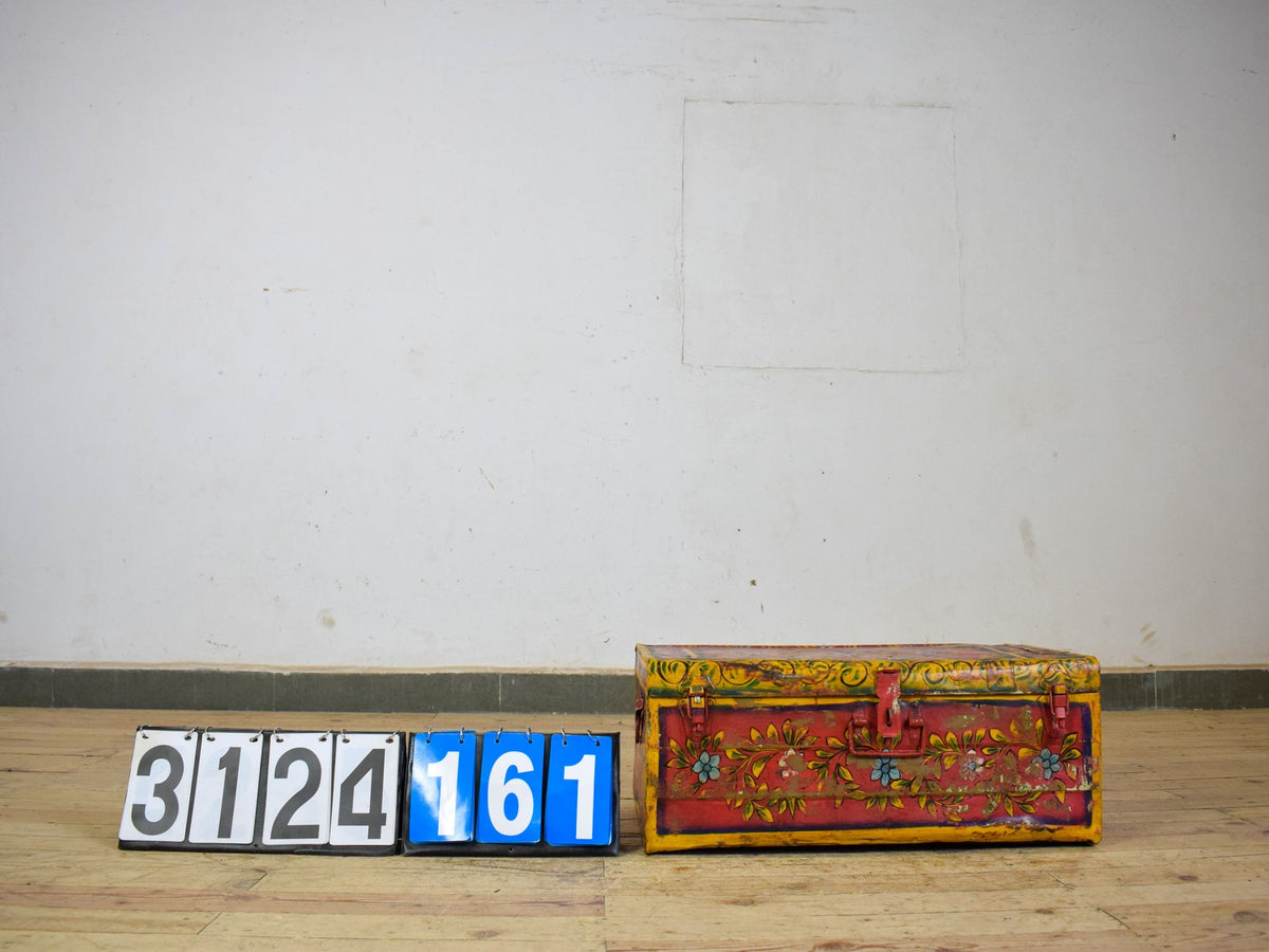 Vintage Indian Hand Painted Metal Travel Trunk Chest