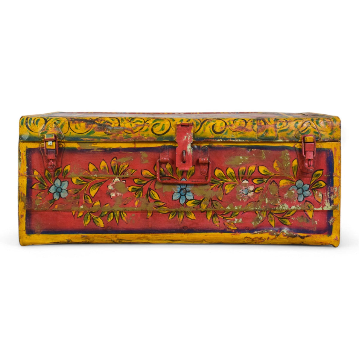 Vintage Indian Hand Painted Metal Travel Trunk Chest