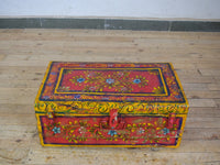 Vintage Indian Hand Painted Metal Travel Trunk Chest