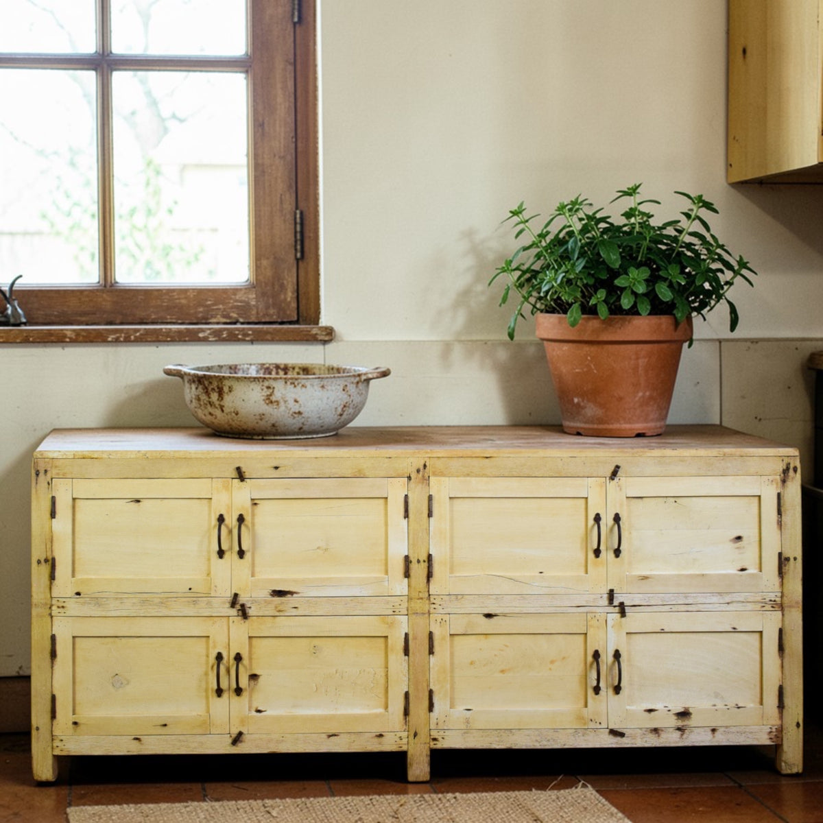 Vintage Rustic Bleached Wood Cupboard Cabinet Sideboard