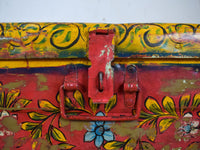 Vintage Indian Hand Painted Metal Travel Trunk Chest