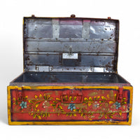 Vintage Indian Hand Painted Metal Travel Trunk Chest