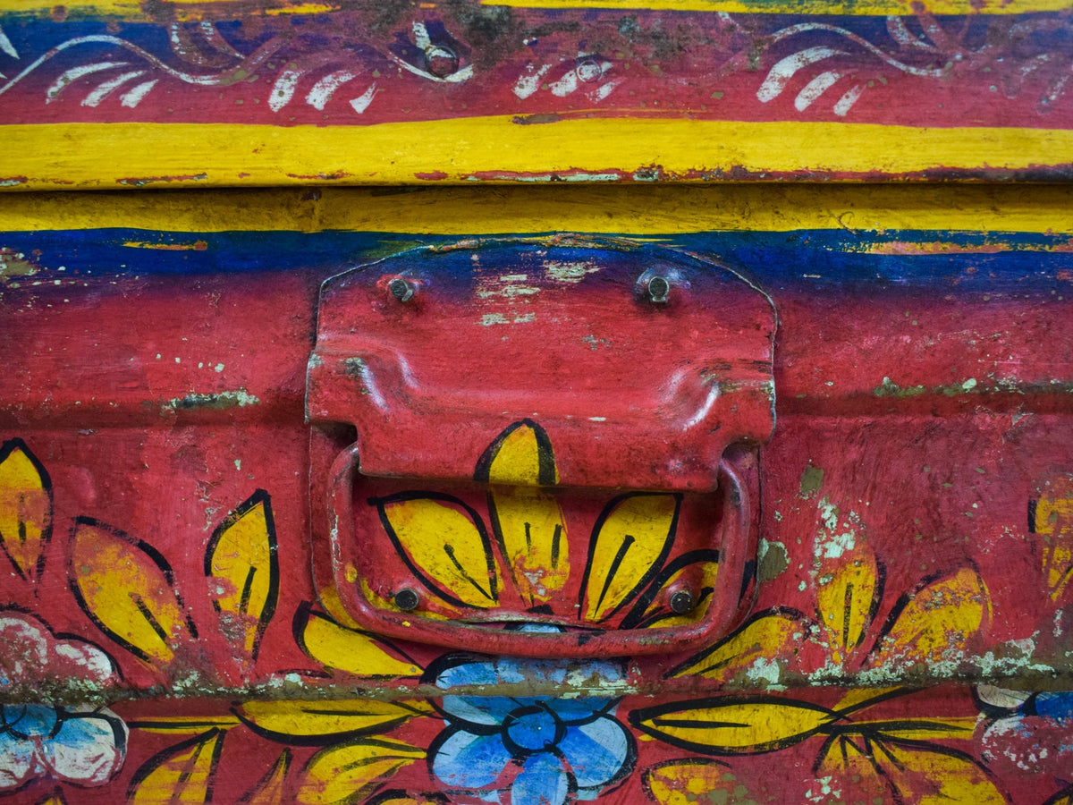 Vintage Indian Hand Painted Metal Travel Trunk Chest