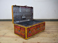 Vintage Indian Hand Painted Metal Travel Trunk Chest