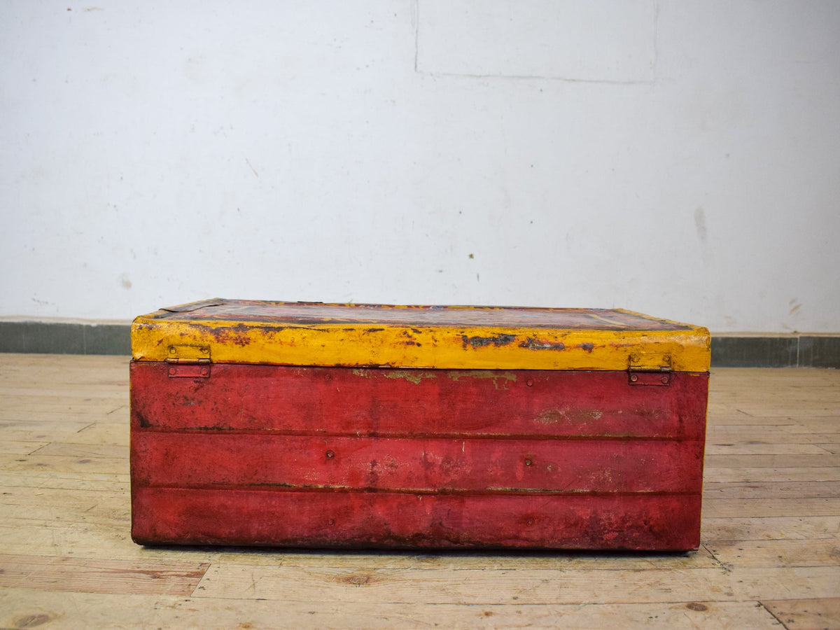 Vintage Indian Hand Painted Metal Travel Trunk Chest