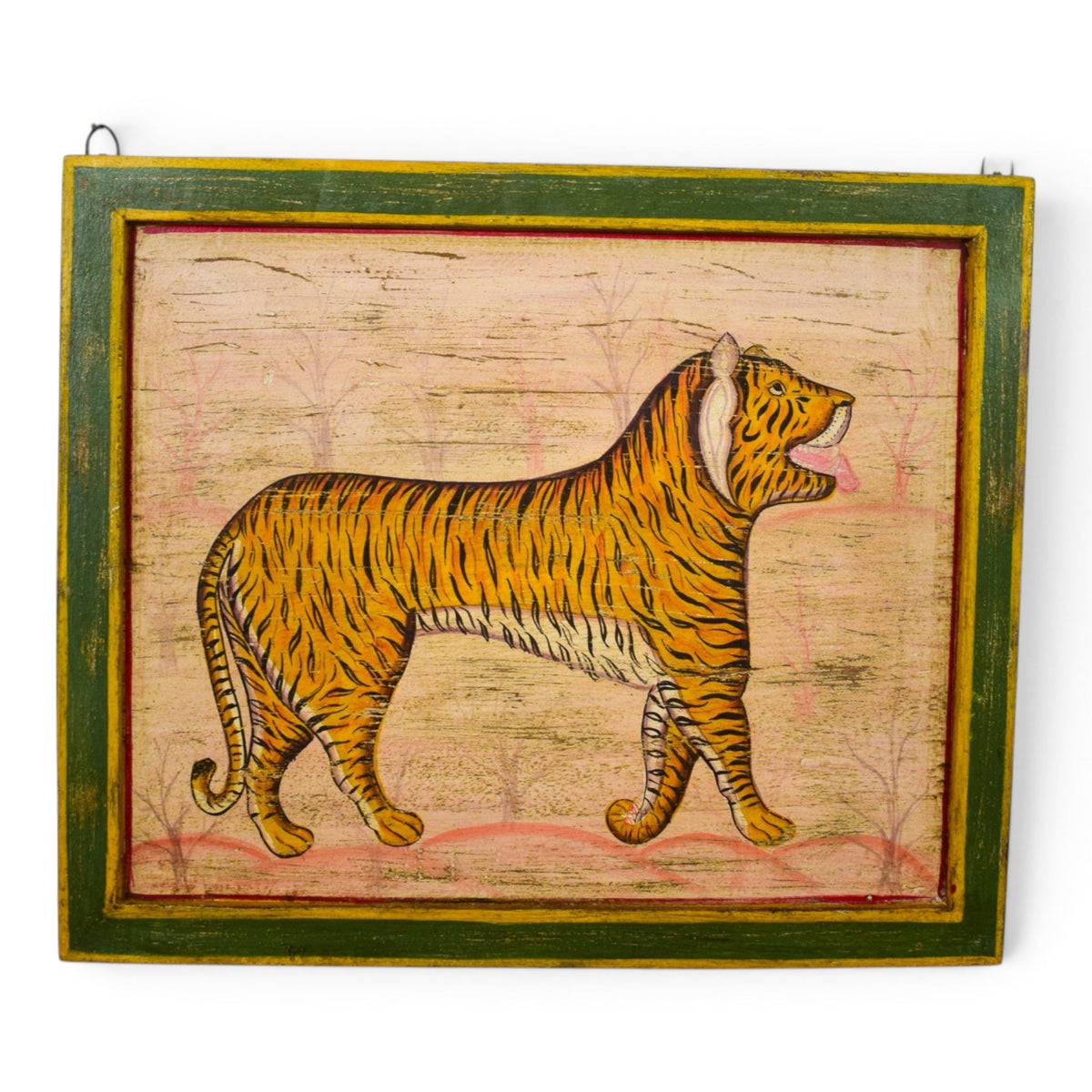 Hand Painted Vintage Design Indian Tiger on Wooden Board Painting