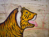 Hand Painted Vintage Design Indian Tiger on Wooden Board Painting