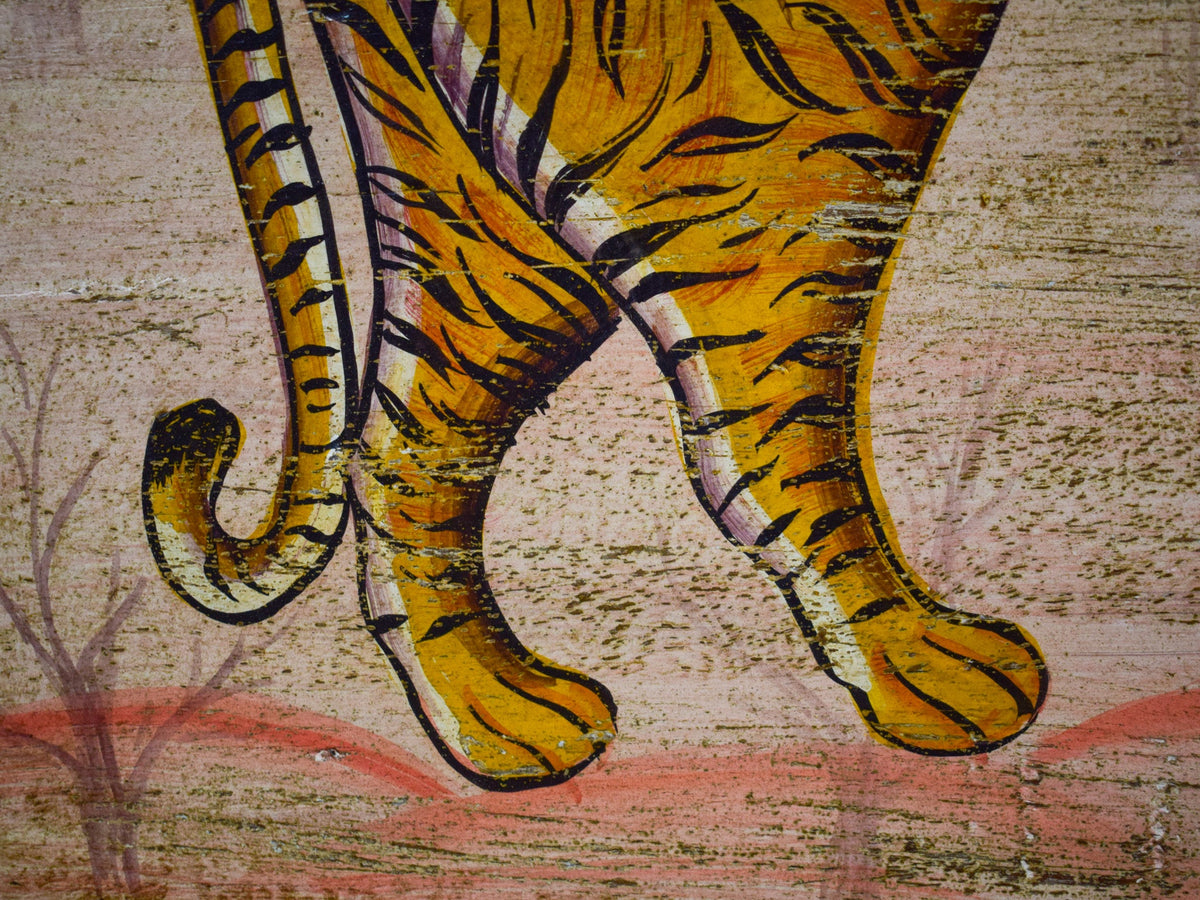 Hand Painted Vintage Design Indian Tiger on Wooden Board Painting