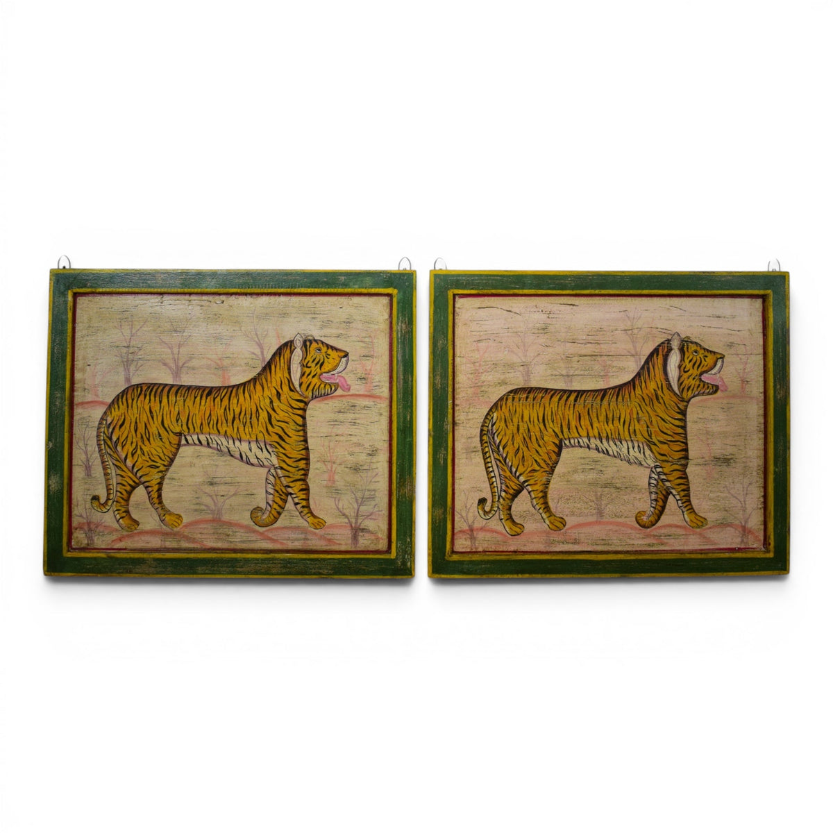 Hand Painted Vintage Design Indian Tiger on Wooden Board Painting