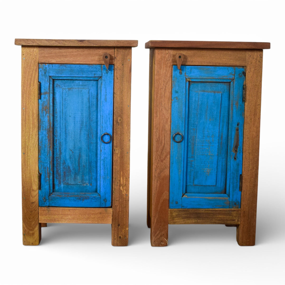 Vintage Reclaimed  Wooden Pair of Bed Side Cabinet Cupboard