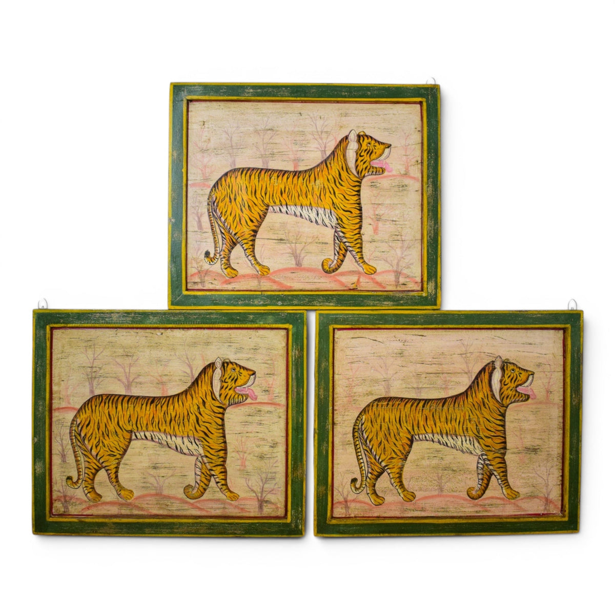 Hand Painted Vintage Design Indian Tiger on Wooden Board Painting