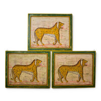 Hand Painted Vintage Design Indian Tiger on Wooden Board Painting