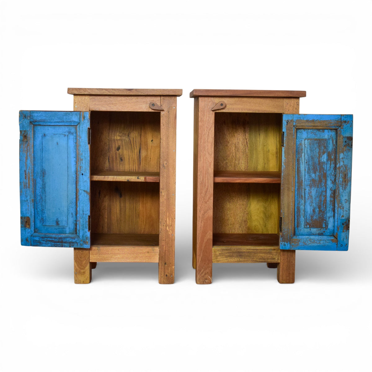 Vintage Reclaimed  Wooden Pair of Bed Side Cabinet Cupboard