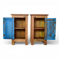 Vintage Reclaimed  Wooden Pair of Bed Side Cabinet Cupboard