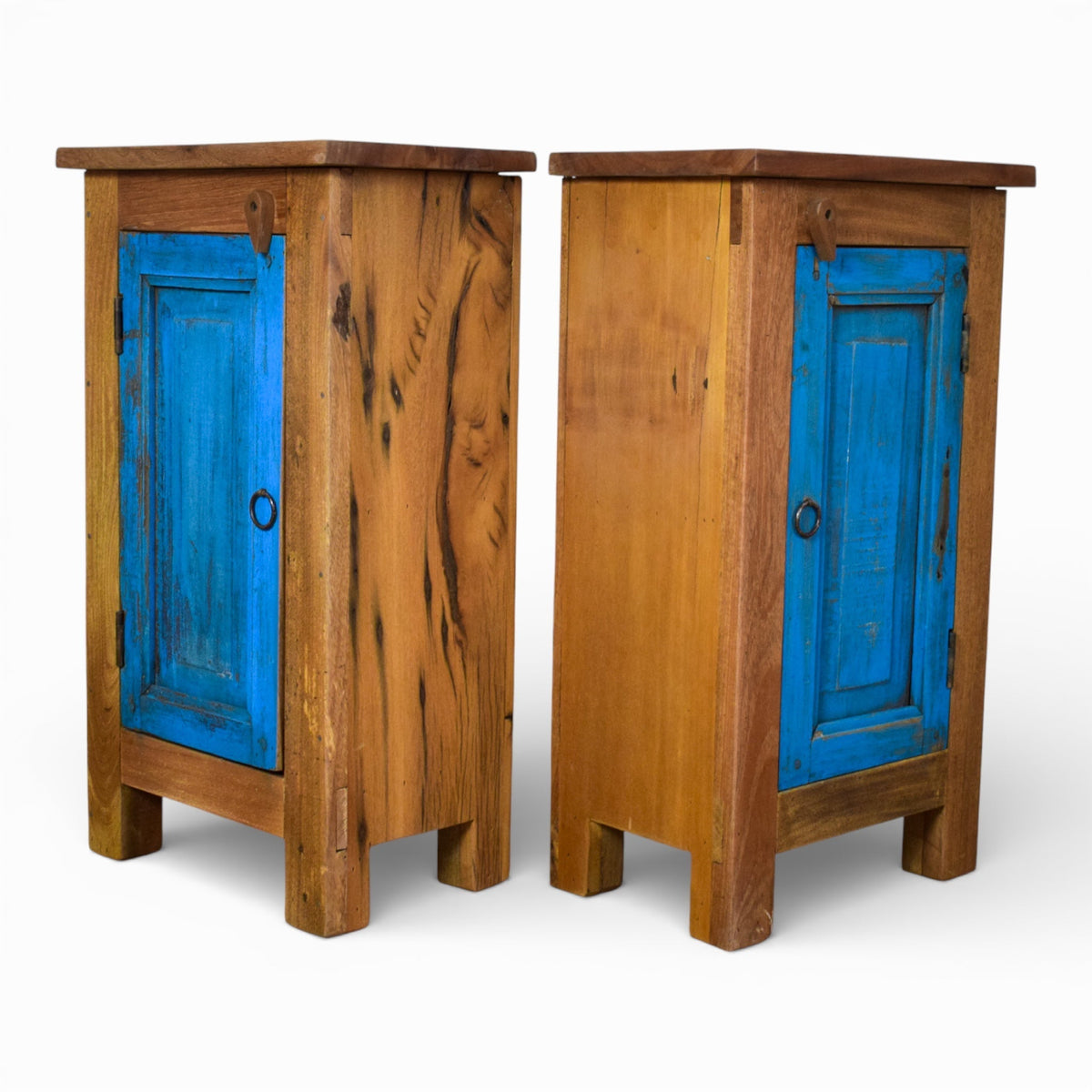 Vintage Reclaimed  Wooden Pair of Bed Side Cabinet Cupboard