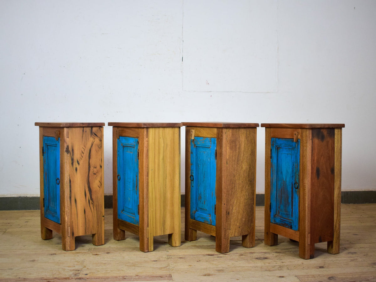 Vintage Reclaimed  Wooden Pair of Bed Side Cabinet Cupboard