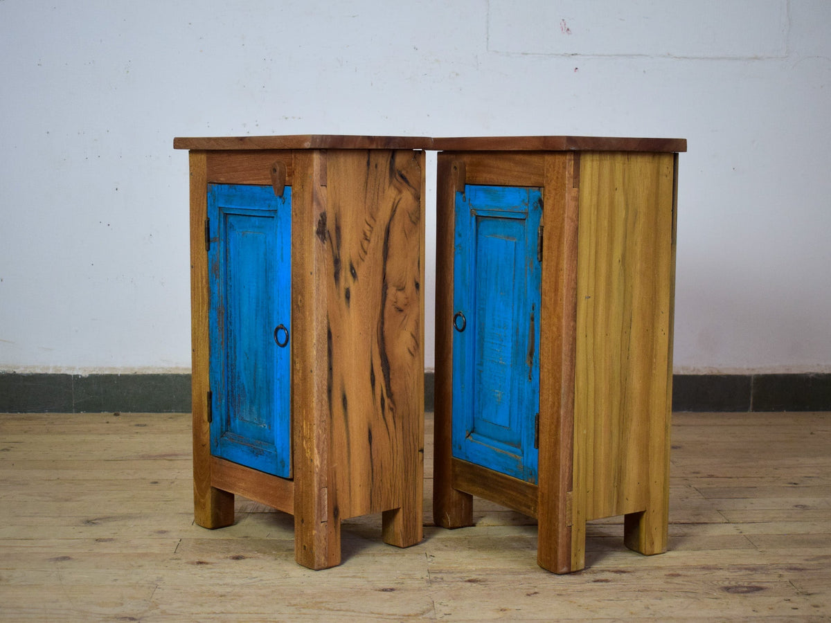 Vintage Reclaimed  Wooden Pair of Bed Side Cabinet Cupboard