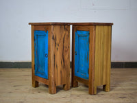 Vintage Reclaimed  Wooden Pair of Bed Side Cabinet Cupboard