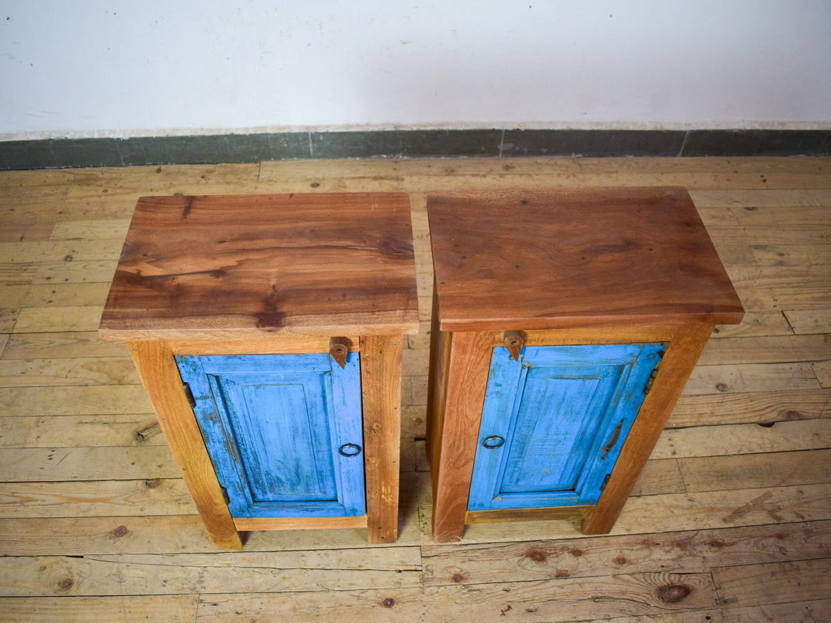 Vintage Reclaimed  Wooden Pair of Bed Side Cabinet Cupboard