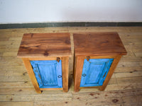 Vintage Reclaimed  Wooden Pair of Bed Side Cabinet Cupboard