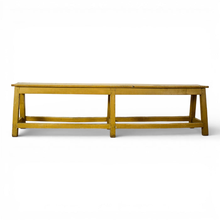 Vintage Rustic Bench in Original Yellow Paint