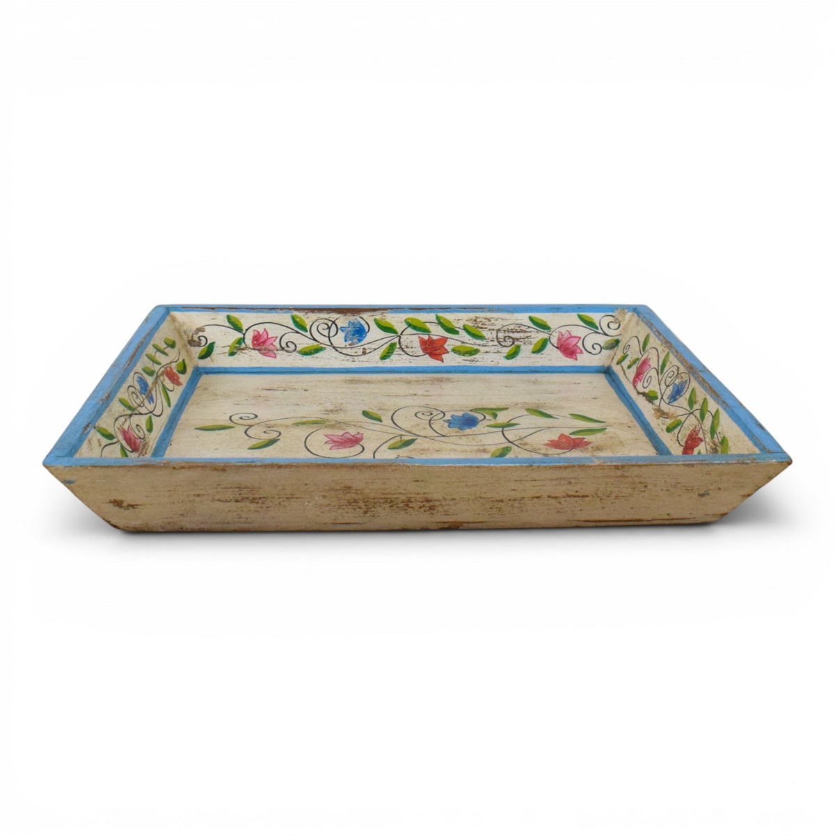 Vintage Design Indian Hand Painted Wooden Tray