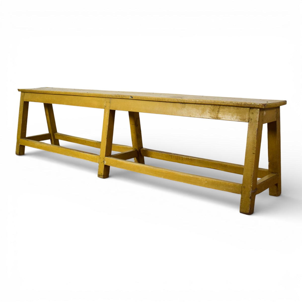 Vintage Rustic Bench in Original Yellow Paint