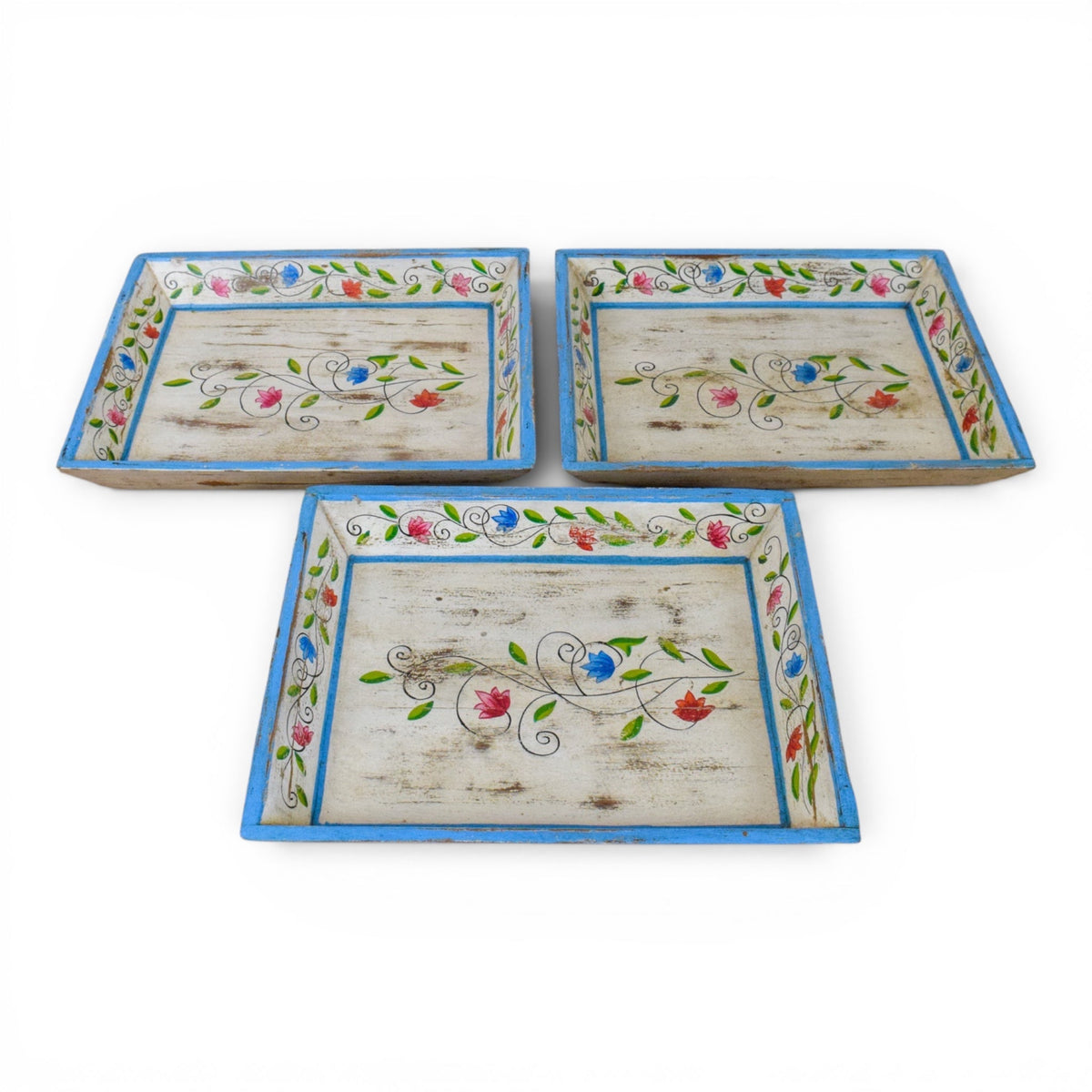 Vintage Design Indian Hand Painted Wooden Tray