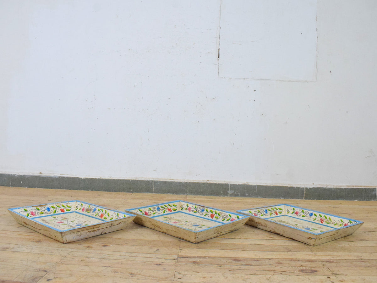 Vintage Design Indian Hand Painted Wooden Tray