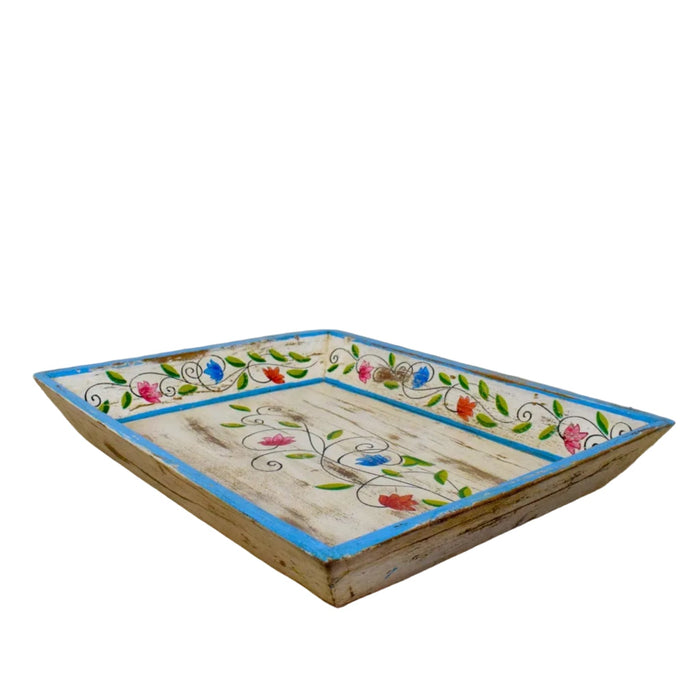 Vintage Design Indian Hand Painted Wooden Tray