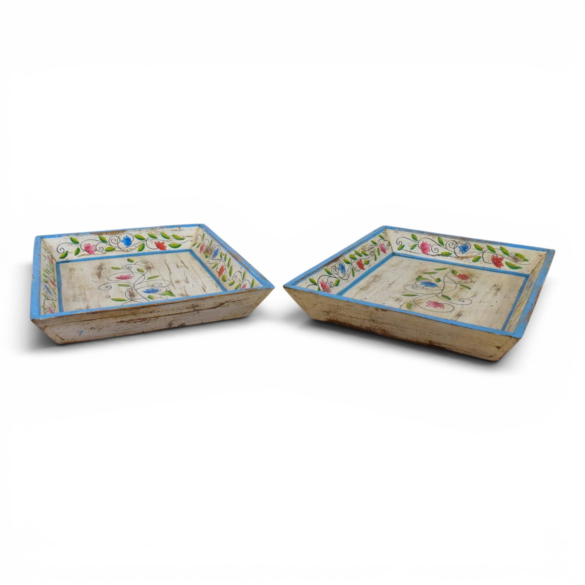 Vintage Design Indian Hand Painted Wooden Tray
