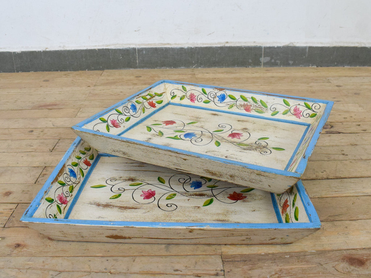 Vintage Design Indian Hand Painted Wooden Tray