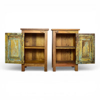 Vintage Reclaimed Carved Wood Pair of Bed Side Cabinet Cupboard