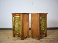 Vintage Reclaimed Carved Wood Pair of Bed Side Cabinet Cupboard