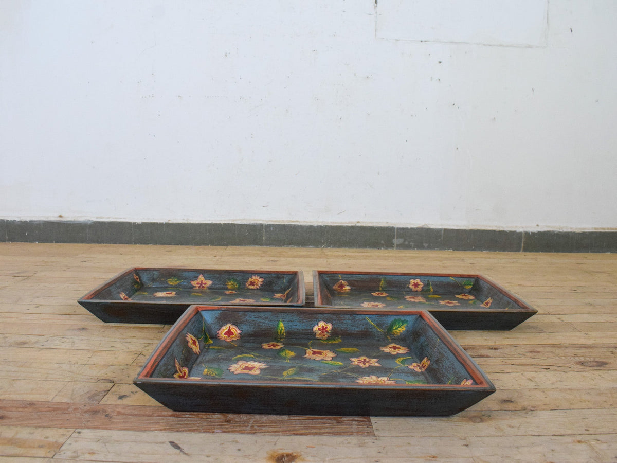 Vintage Design Indian Hand Painted Wooden Tray