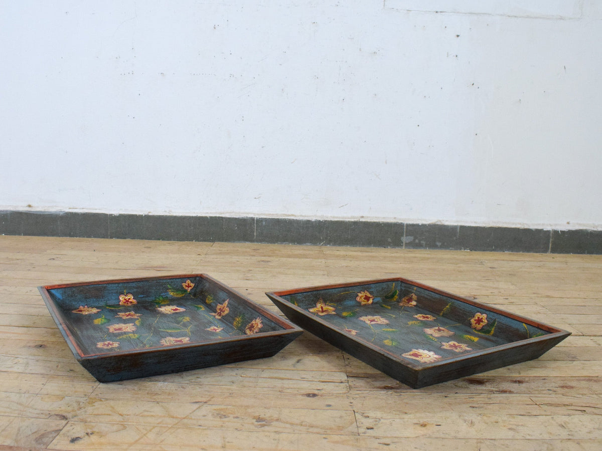 Vintage Design Indian Hand Painted Wooden Tray