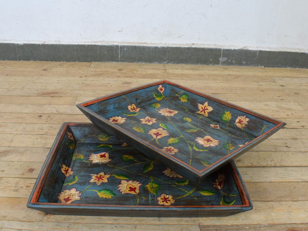 Vintage Design Indian Hand Painted Wooden Tray