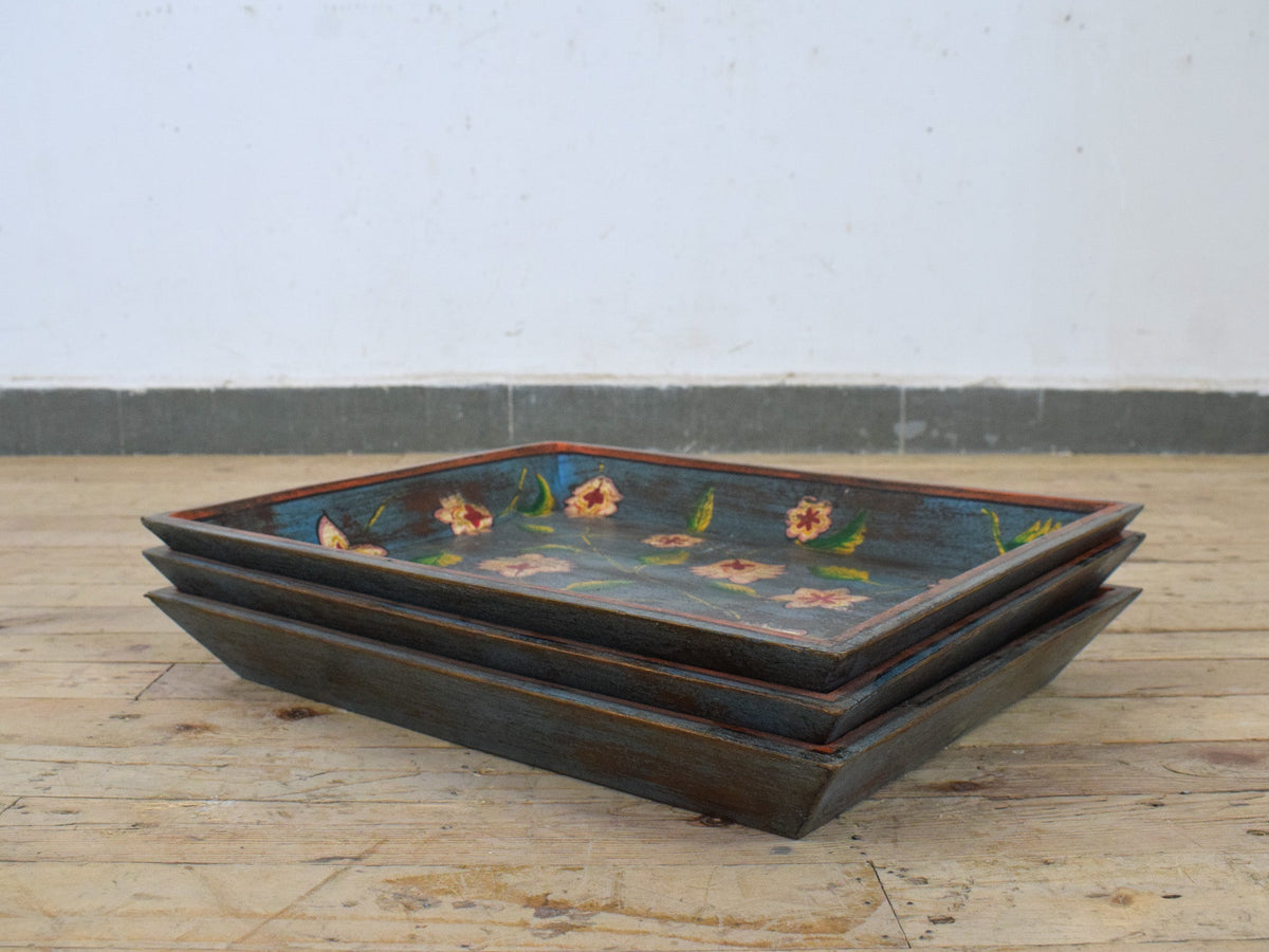 Vintage Design Indian Hand Painted Wooden Tray