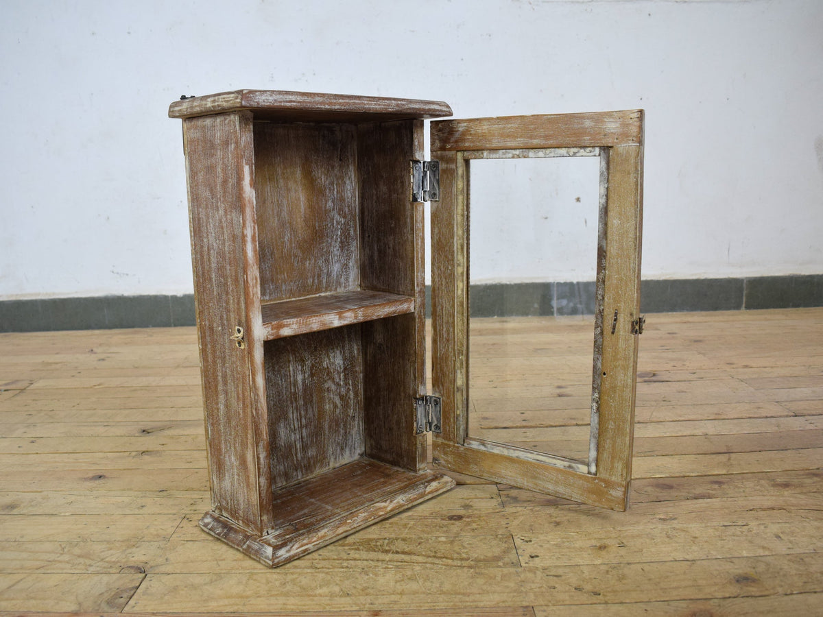 Small Vintage Style Rustic Reclaimed White Wash Cupboard Bathroom Medicine Cabinet