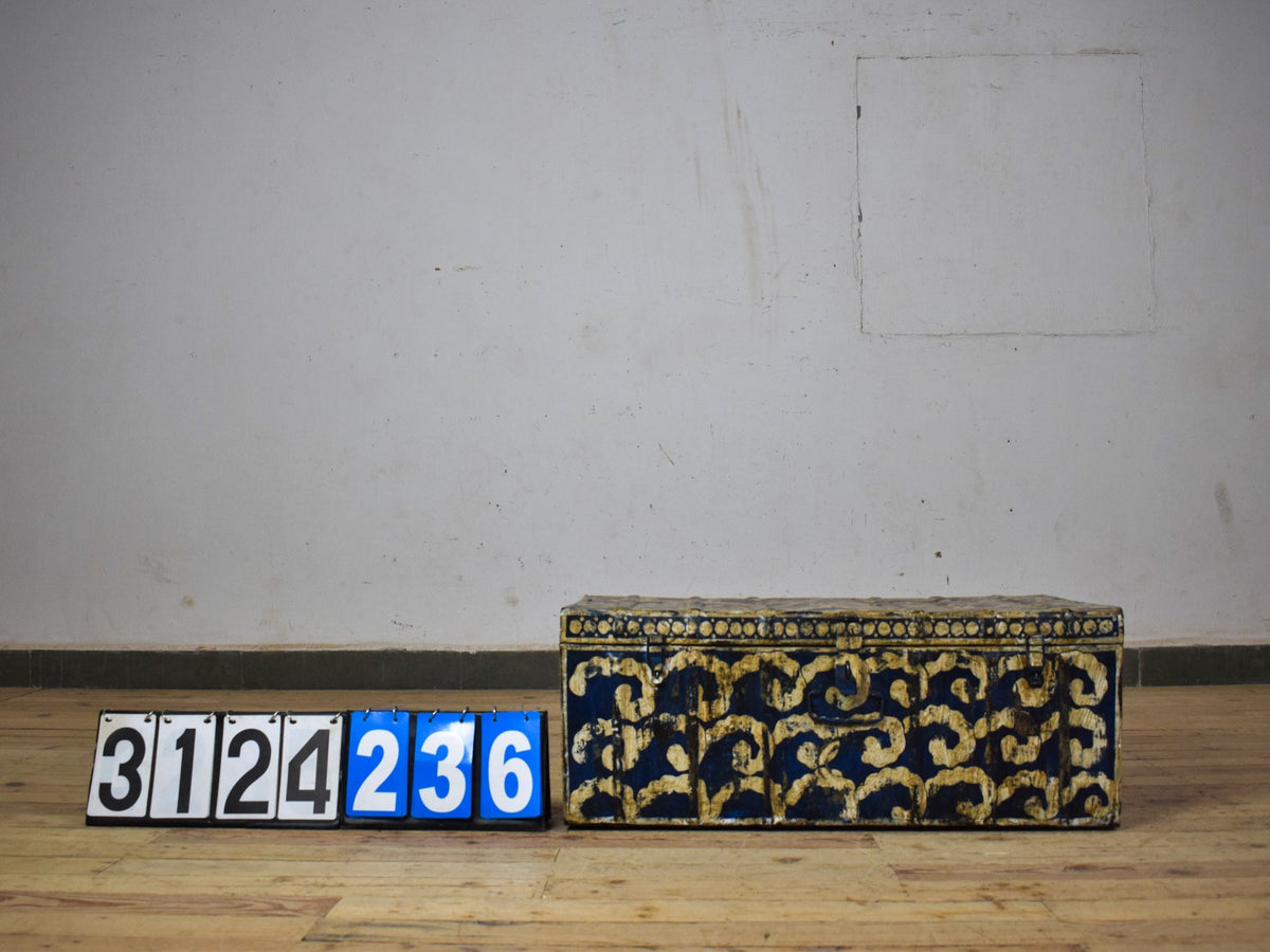 Vintage Indian Hand Painted Metal Travel Trunk Chest