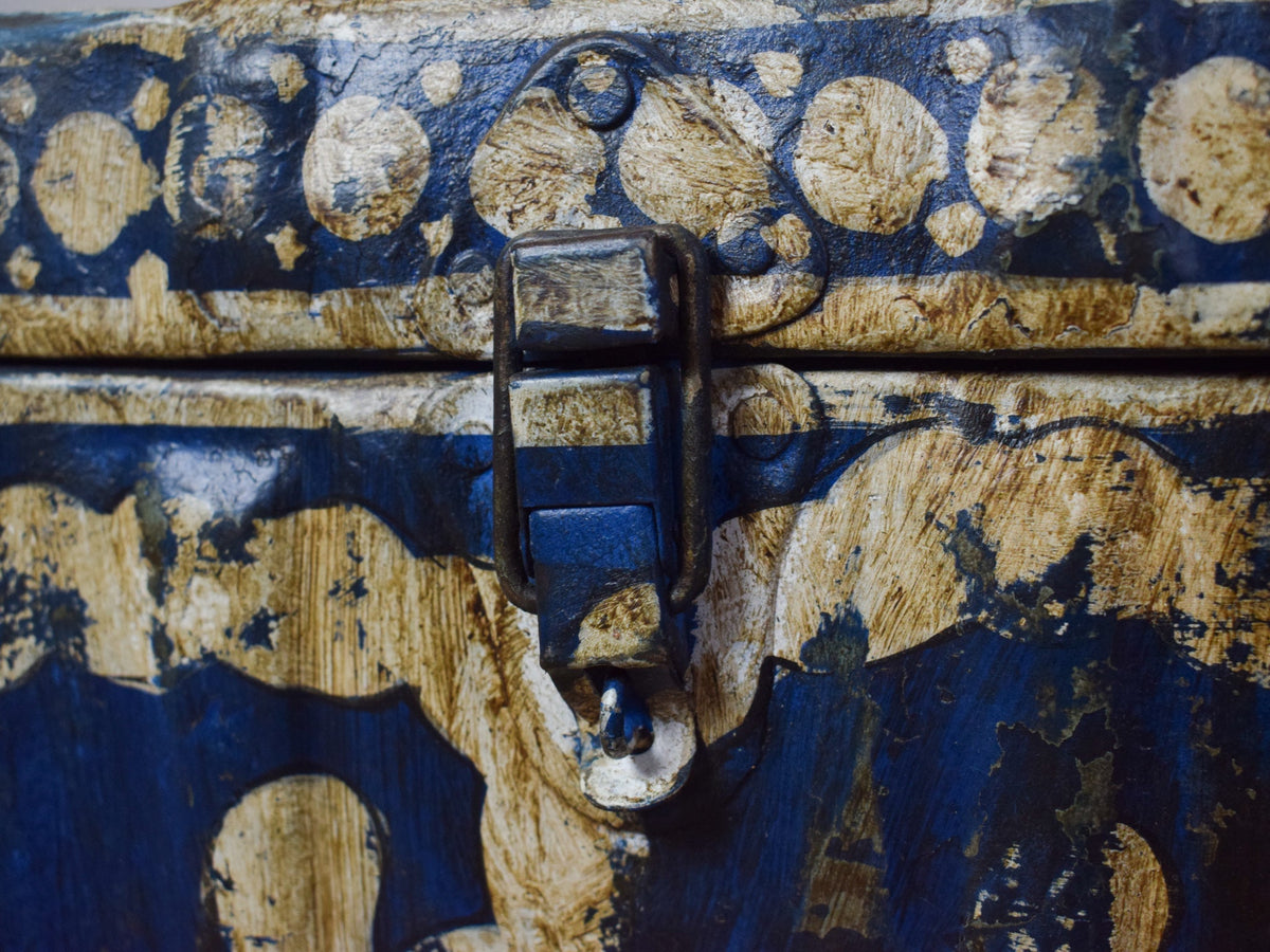 Vintage Indian Hand Painted Metal Travel Trunk Chest